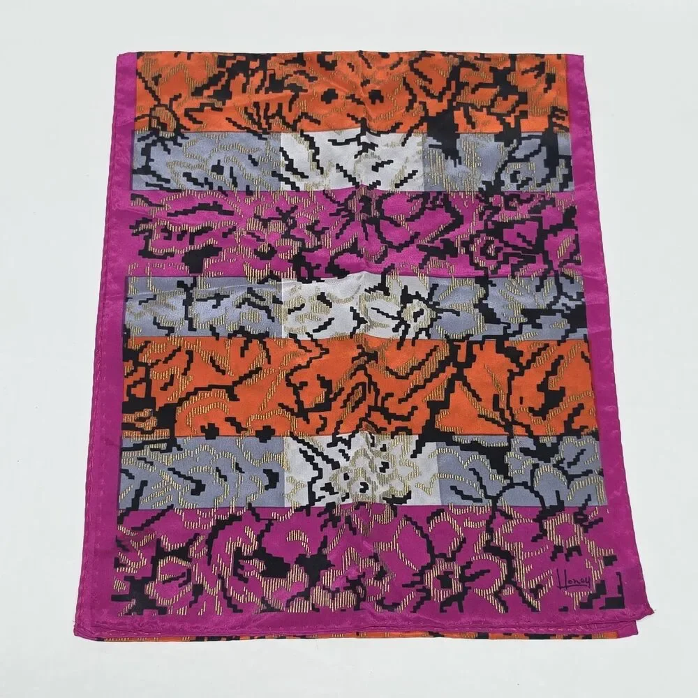 Silk Scarf Bundle Of 2 Floral Straped Scarves Cream Hot Pink By ECHO And Honey